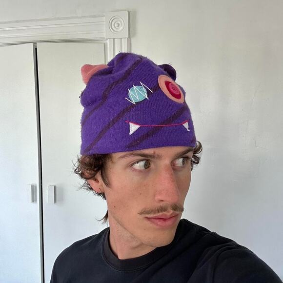 Vintage Y2K Bula Purple Monster Ear Beanie Skullcap Hat Cap
